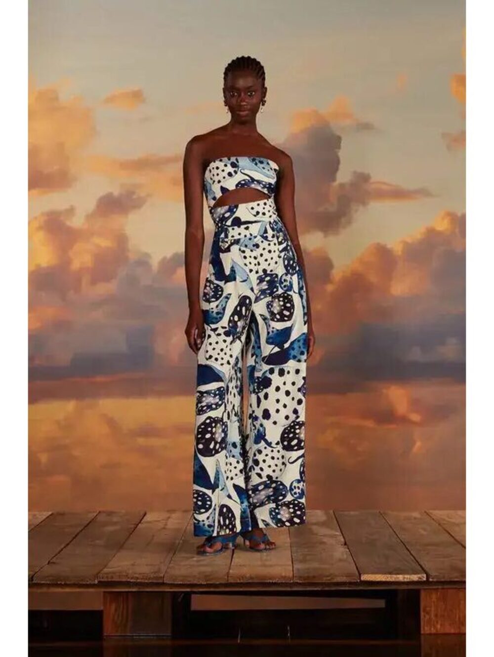 New Farm Rio Off-White Mantas Strapless Maxi Jumpsuit Size S